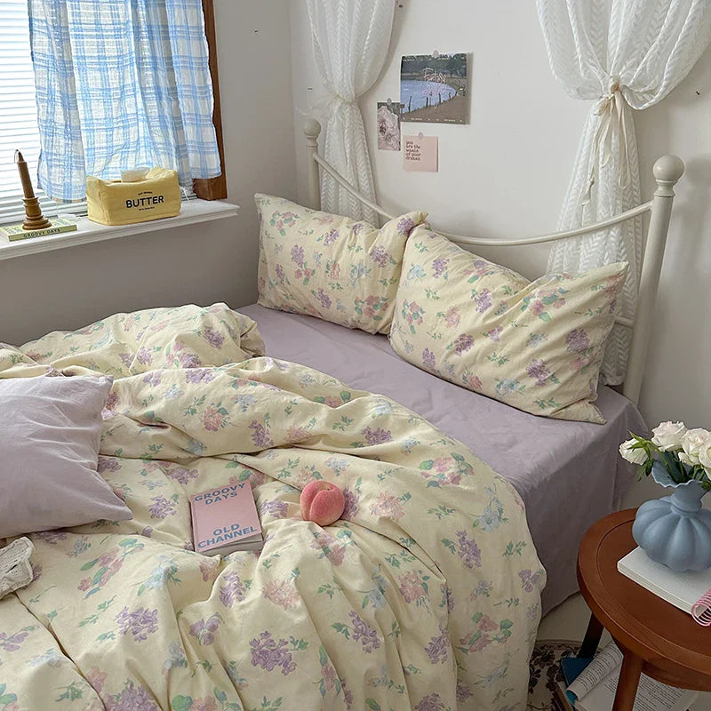 Floral Style Duvet Cover Pure Cotton Bed Cover Girls Soft Comforter Covers Set with Pillowcase이불커버 King Size Quilt Cover Set