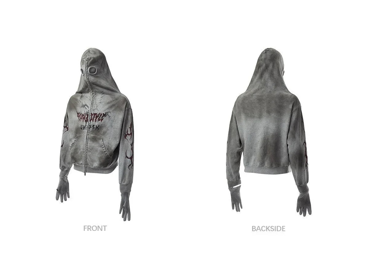 Y2k Harajuku Retro Zipper Hoodie Hip Hop Rock Alphabet Pattern Eye Hoodie Sports Shirt Loose Sports Shirt Tops
