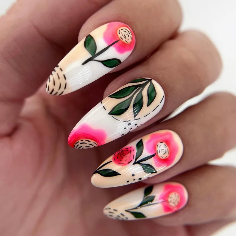24Pcs Matte Almond False Nails with Glue Glitter Butterfly Fake Nail Press Ons Black Gradient Artificial Nail Tips