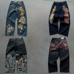 Y2K Baggy Jeans vintage Embroidered denim fabric American style jeans Gothic streetwear Hip Hop wide leg pants