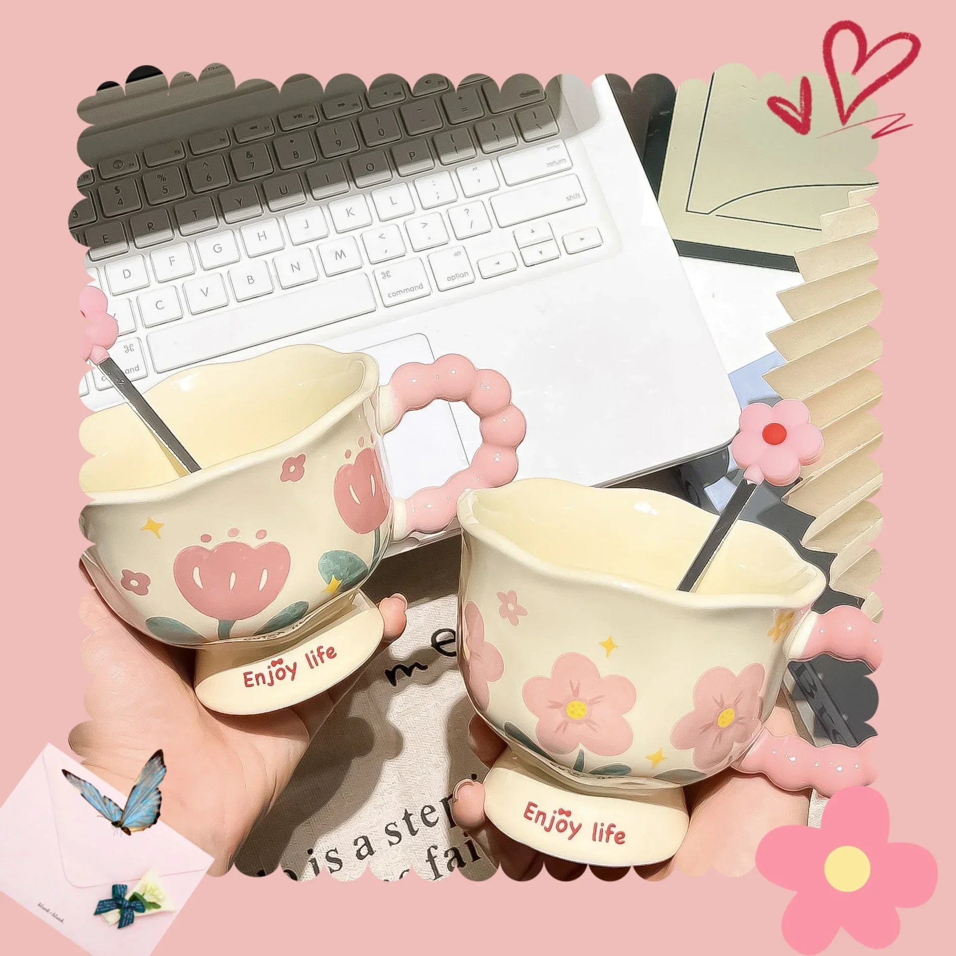 High Value Ceramic Flower Coffee Mugs Dishwasher Safe Creative Water Cups Birthday Gifts