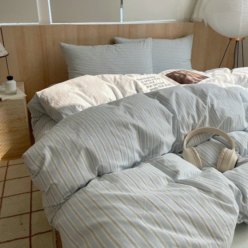 1pc Korean Cotton Pink Stripes Duvet Cover 150x200 Size Girl's Room housse de couette Skin friendly Breathable Comforter Sets