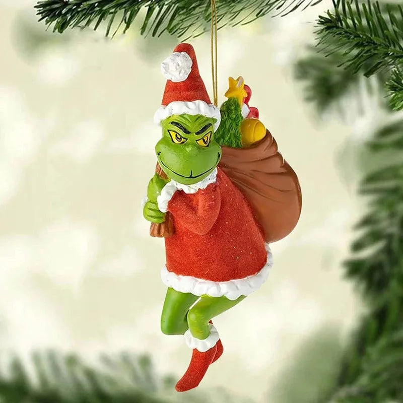 18Pcs 2D Acrylic Christmas Tree Green Monsters Ornaments Cute Green Monsters Christmas Tree Pendants Christmas Tree Decor