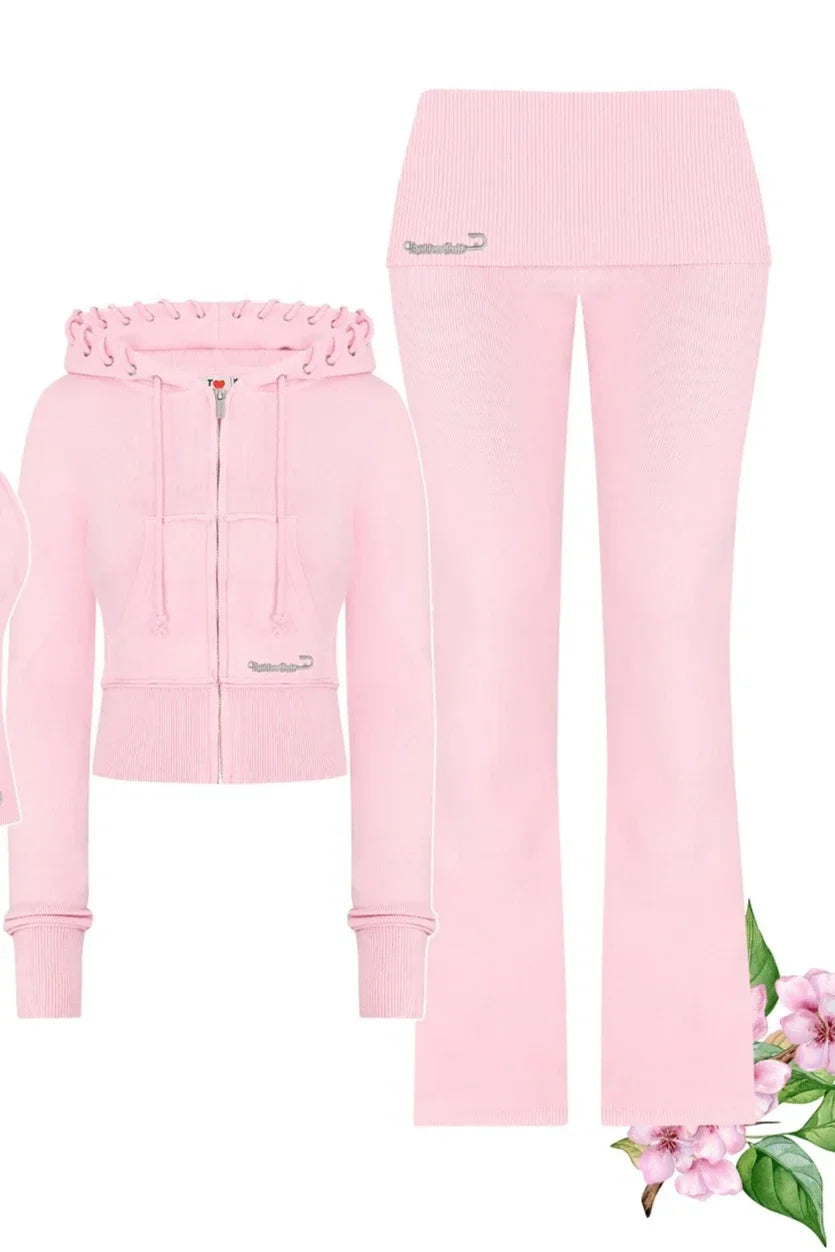Y2K American Sportswear Two Piece Set Casual Blue Yoga Suit Short Skirt Slim Fit Hooded Sweatshirt Casual Sports Pants