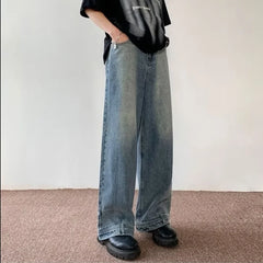American Style High Street Upside Down Design Sensibility Jeans European Hip Hop Streetwear Fit Straight Leg Pants
