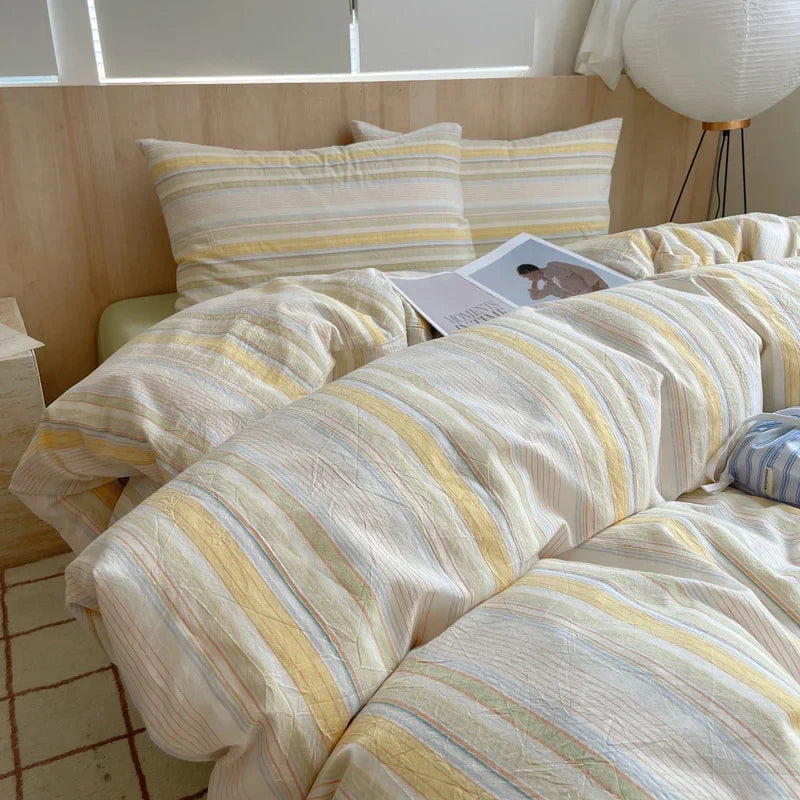 1pc Korean Cotton Pink Stripes Duvet Cover 150x200 Size Girl's Room housse de couette Skin friendly Breathable Comforter Sets