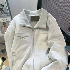Letter Embroidery Baseball Jacket Y2K American Loose Streetwear Casual Coats Bf Plush Thick Warm Zipper Outerwear