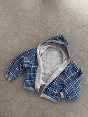 Blue Double-Sided Simple Style Wearable Gray Sweatshirt Plaid Inside Gothic Jacket