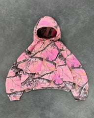 Streetwear Pink Camo Zipper Hoodie Y2k Harajuku Retro Gothic Two Piece Sets