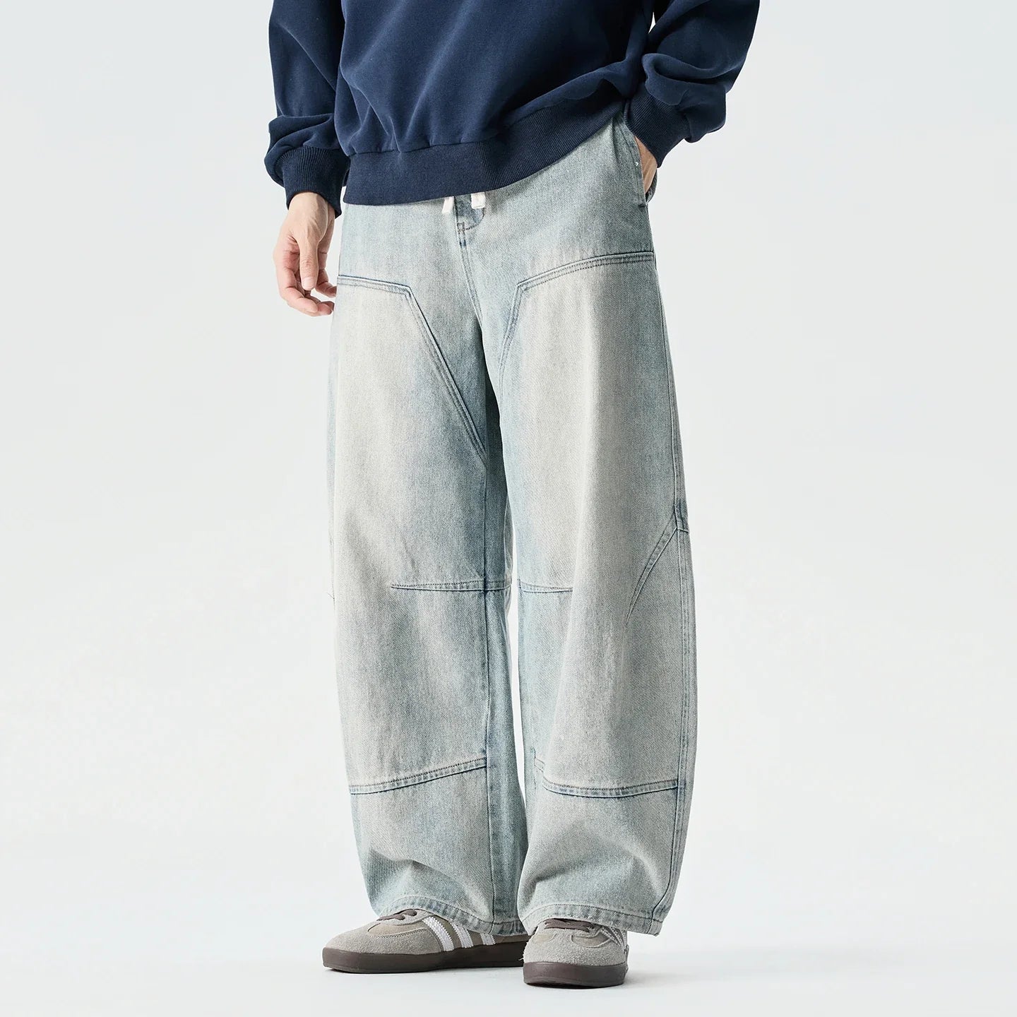 Denim Pants Vintage Elastic Waist Black Jeans Male Harajuku Hip Hop Cotton Oversize Wide Leg Trousers