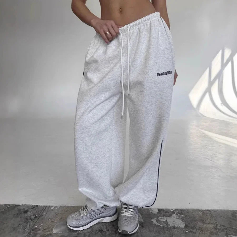 American Black Retro Hip-Hop Oversized Streetwear Casual Sweatpants Loose Jogging Pants High Waist Wide-Leg Pants