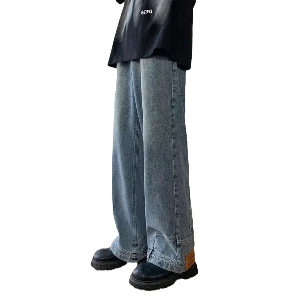 American Style High Street Upside Down Design Sensibility Jeans European Hip Hop Streetwear Fit Straight Leg Pants