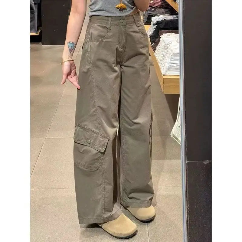 High Waist Wide Leg Knife Edge Denim Jeans Casual Loose Straight Workwear Trousers American Retro Style Long Pants
