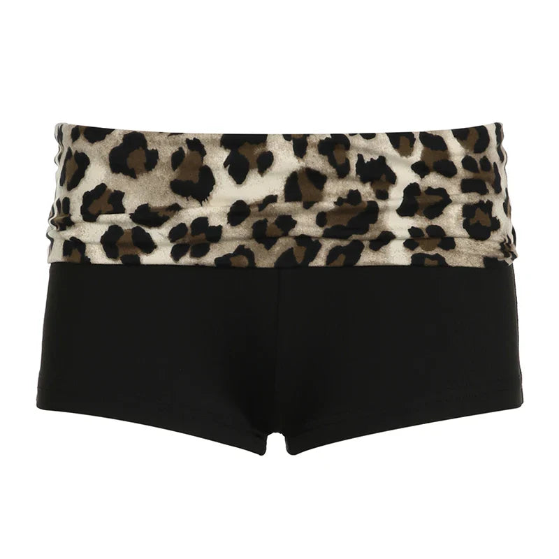 Rockmore Leopard Contrast Patchwork Mini Shorts Low Rise Slim Bottoms Casual Skinny Shorts Baddie Outfits