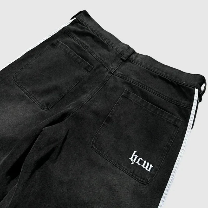 Y2K Baggy Jeans Embroidered Striped Harajuku Sweatpants Hip Hop streetwear Casual wide leg Denim Pants