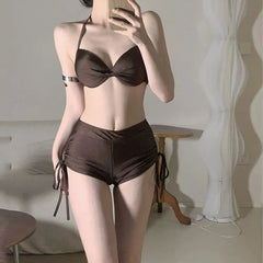Bikini Swimsuit Three-Piece Set Steel Support Vacation Holiday Pure Desire Style Slimming Effect