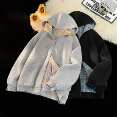 Reversible Sweatshirt Hooded Cardigan Tide Couple Model Hooded Sweatshirt Plaid Jacket Unisex Hoodies
