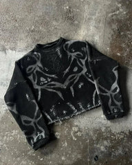 Black Retro Long-Sleeved Punk Gothic Harajuku Knitted Sweatshirt