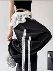 American retro trend patchwork lace skirt casual wide leg pants Y2K millennium pants emo