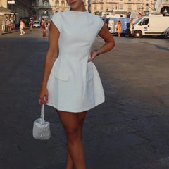 Slim Fit Hollow Mini Dress Y2K Sleeveless A- LINE Black Dress High Street Commute Elegant Dresses