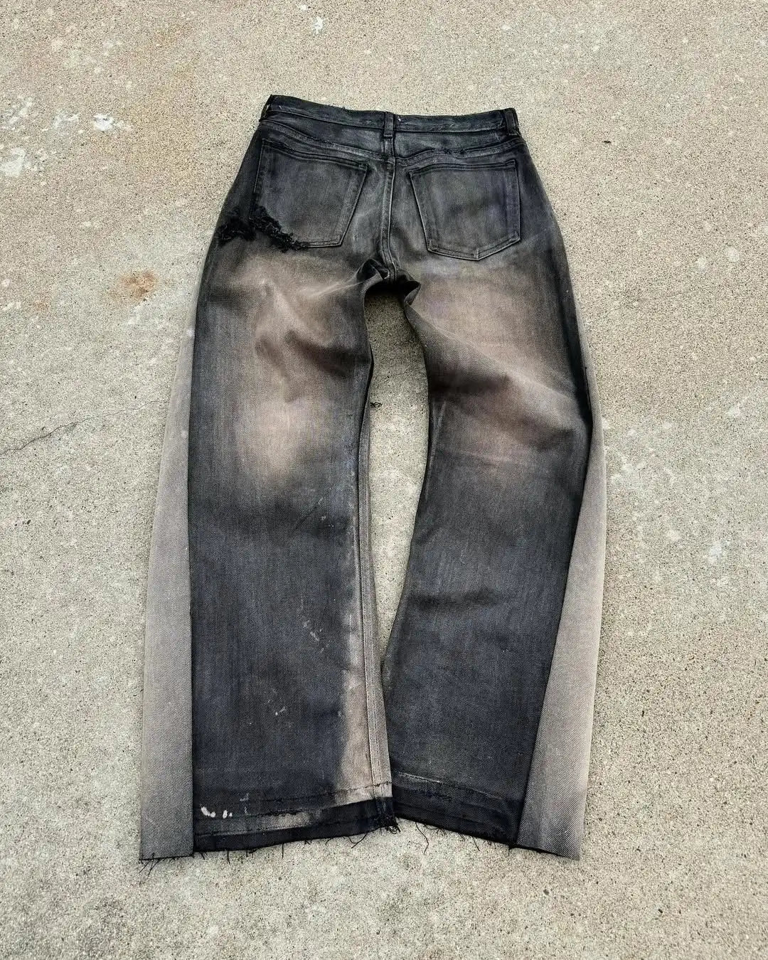 American Hip Hops Jeans High Waist Frayed Patchwork Embroidery Micro Flared Jeans Street Clothing Loose Floor Pants