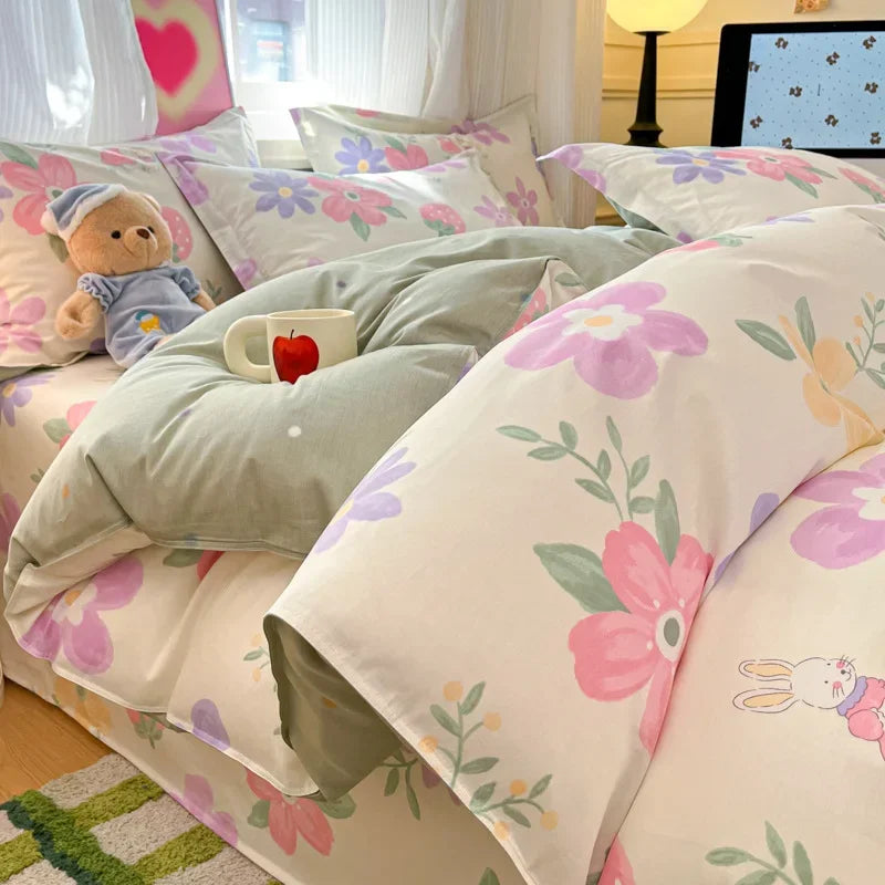 100% Cotton Printed Duvet Cover Single Piece Fresh Style Bedding Cover Soft Breathable Quilt Cover