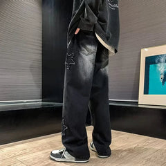 Star Embroidery Straight Casual Jeans Gothic Neutral Wide Leg Loose Hip-hop Youth Streetwear Denim Trousers Y2K