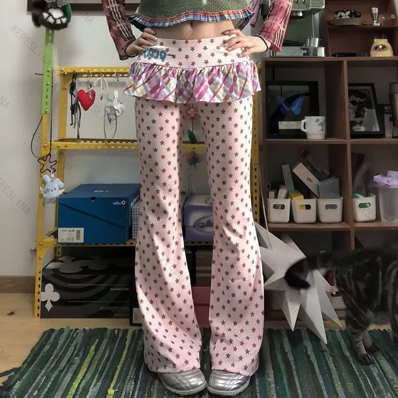 Y2k 2000s Retro Subculture Millennium Spicy Girl Style Fake Two piece Pants Trendy High Street Versatile Sweet Pants emo