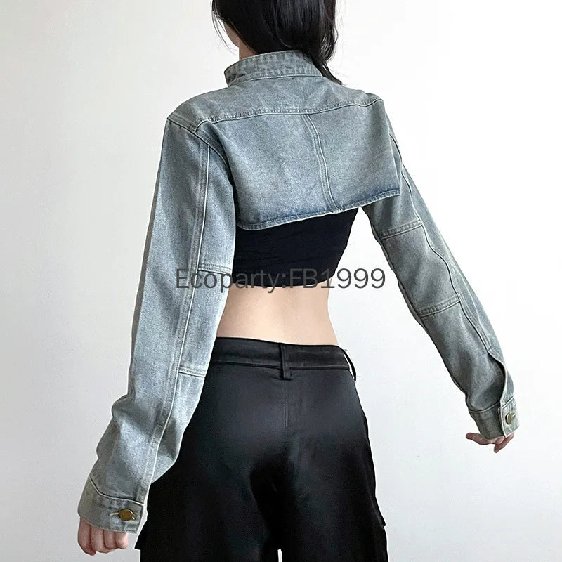 Denim Jacket Y2K Vintage Crop Tops Coat Japanese Harajuku Streetwear Outerwear