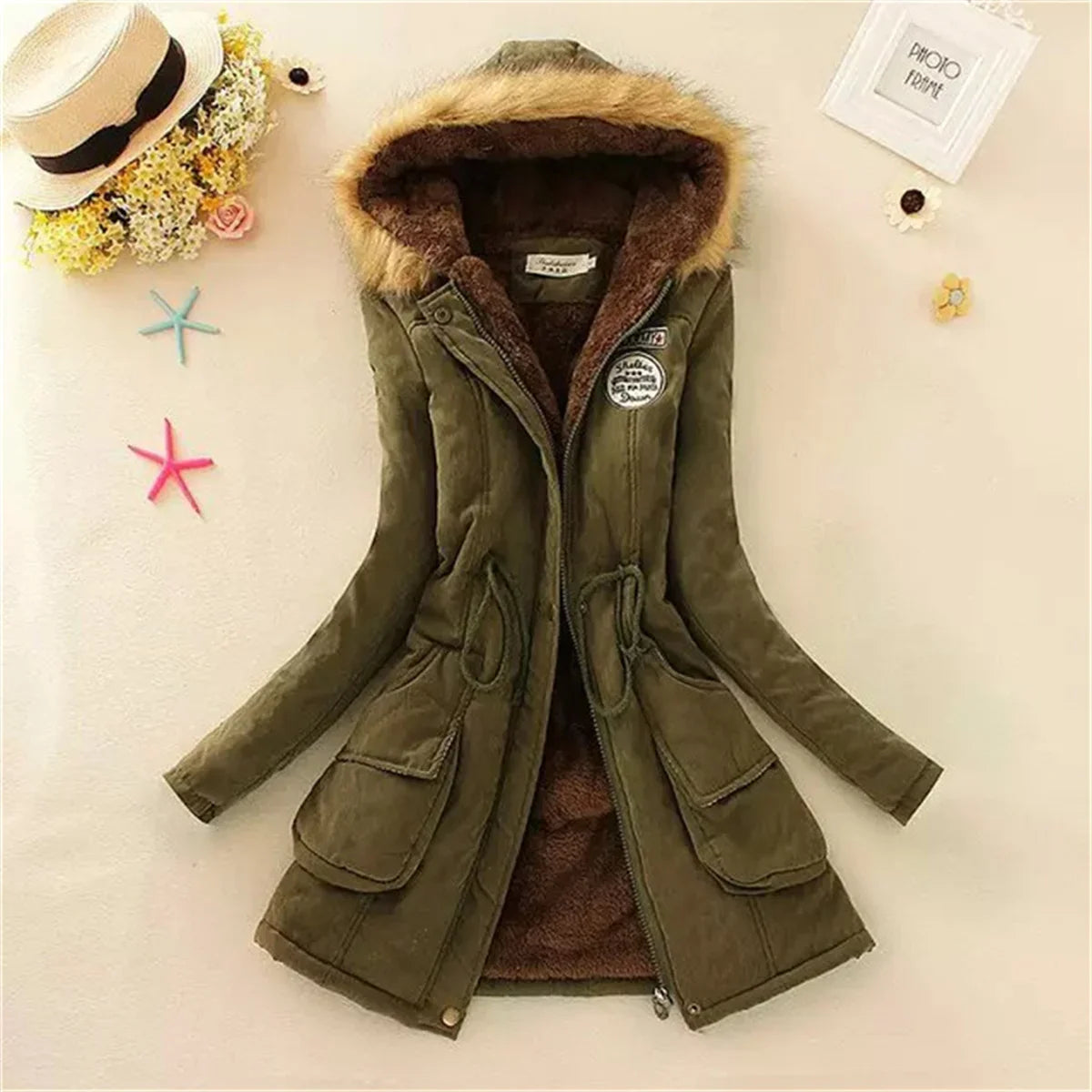 Fleece Lined Hood Down Jacket Coat