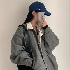 Gray Feel Chic Sale Of The Season French Vintage Turn-down Collar Loose Woolen Coat Jacket Female