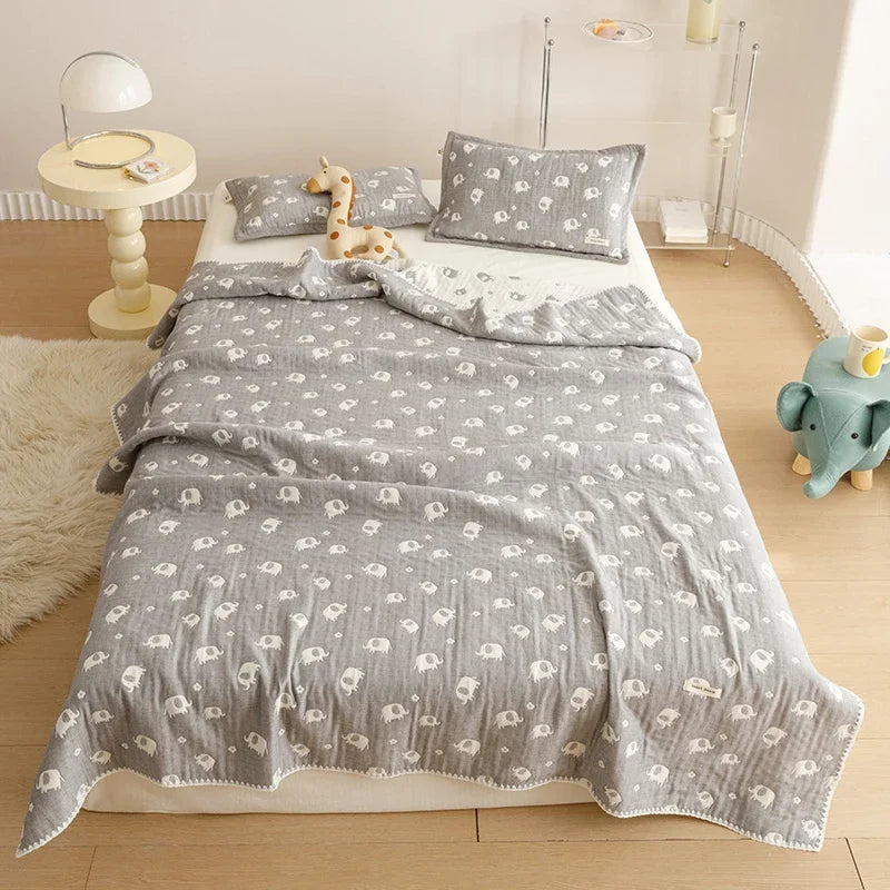 Pure Cotton Three-layer Yarn Fabric Children Blanket Soft Skin Friendly Quilt Air Conditioner Comforter Adult Kid