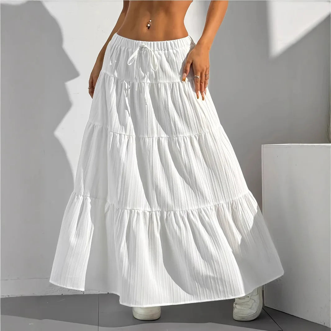 SpringHalf length Skirt with Strap Splicing Large Swing Skirt Loose Long Skirt Wear