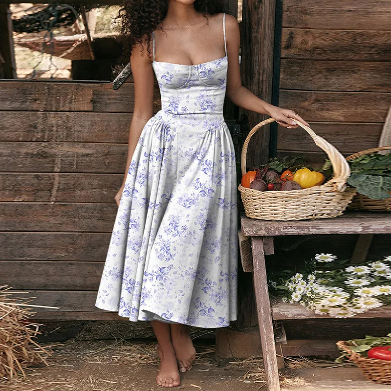Elegant Sleeveless Backless Pleated Dresses Lady Solid Sling Midi Dress Party Evening A-line Robes