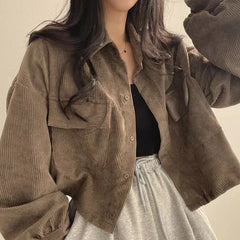 Retro Versatile Single Breasted Turndown Collar Long Sleeved Jacket