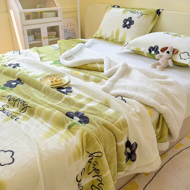 Cartoon Printed Lamb Wool Blanket Thick