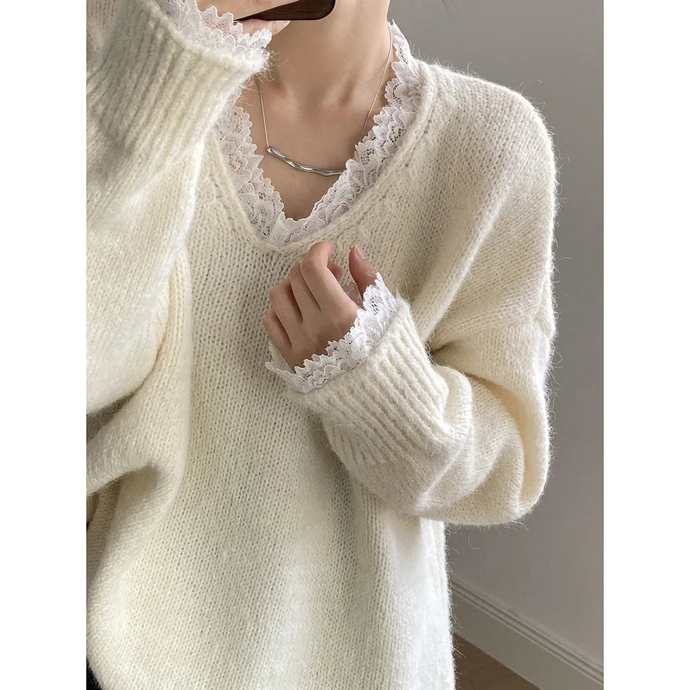 Lace Trim Warm Sweater
