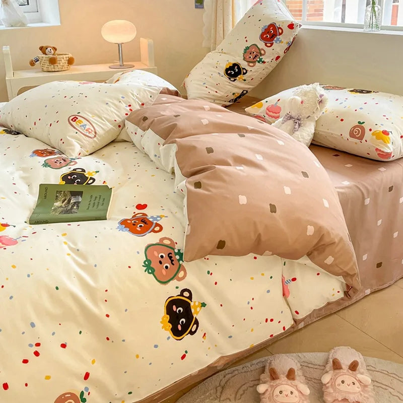 1Pcs 100% Cotton Printed Duvet Cover Cartoon Pattern Skin Friendly Breathable Comforter Cover Bedclothes