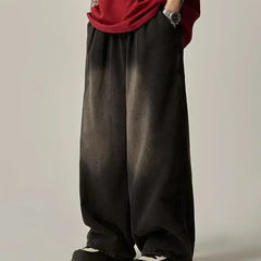 Japanese Vintage Distressed Jeans Loose Straight Leg Bell Bottoms Casual Trousers Trendy Brand High Street Style