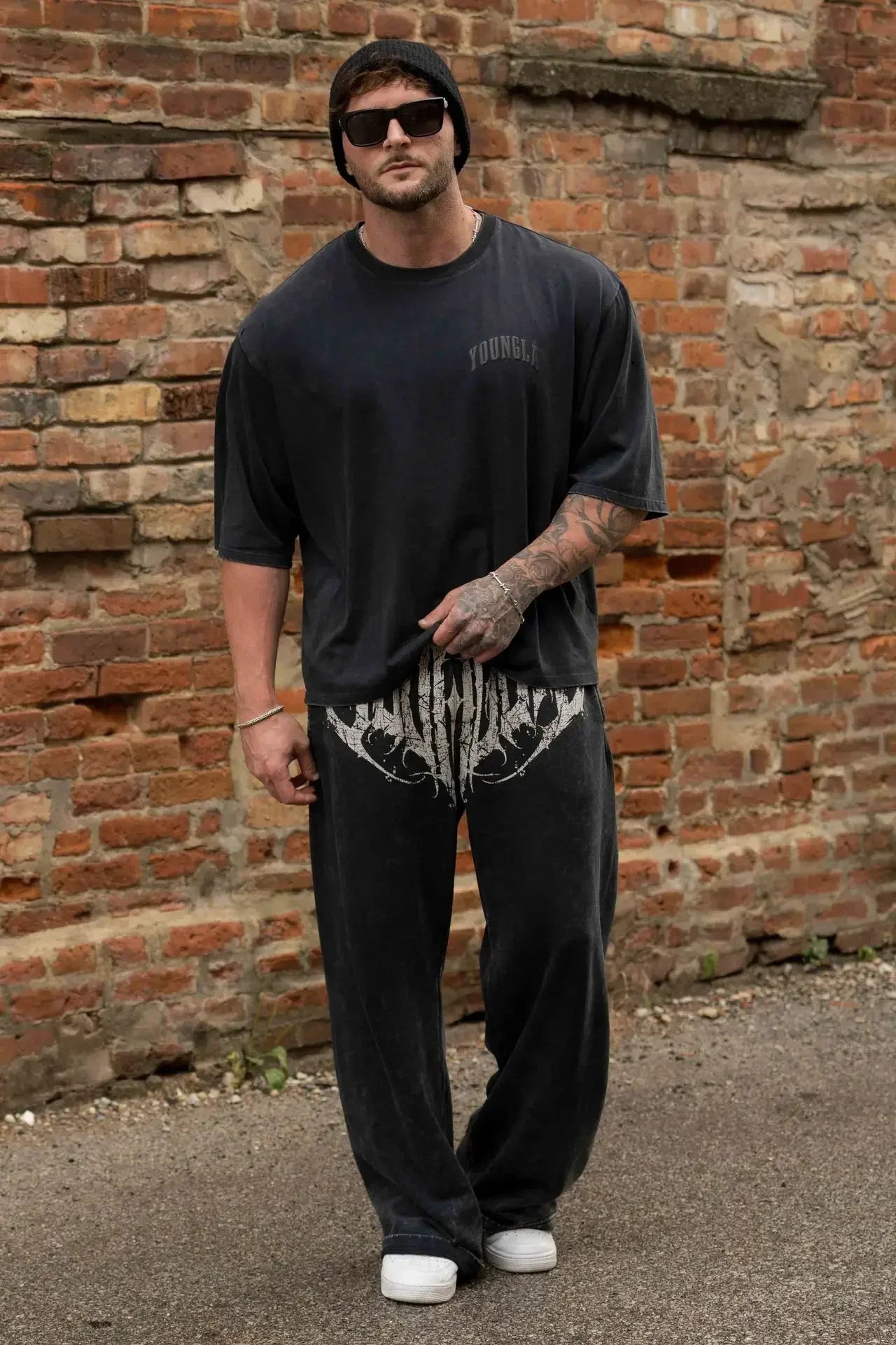 American Style Trend Printed Cotton Straight Wide Leg Pants Fitness Training Jogger Casual Sweatpants Sports Pants