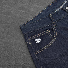 White Chinese Character Pattern Embroidery Pocket High Waist Loose Dark Straight Leg Jeans Y2K Retro Casual Streetwear