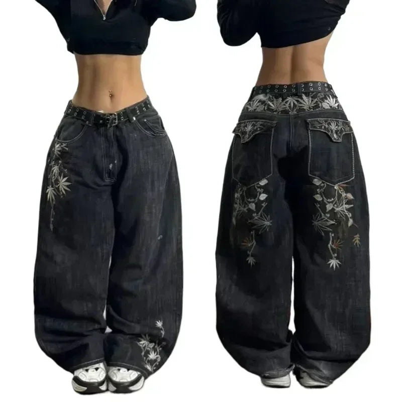 American Trend Retro Hip-hop Embroidery Pattern Baggy Jeans