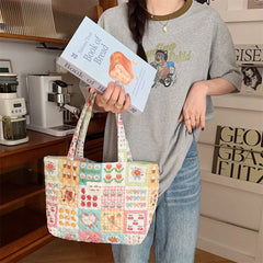 Cartoon Print Shoulder Bag Large Capacity Ladies Tote Handbags Soft Quilted Travel Shopping Bags Girls Book Bag