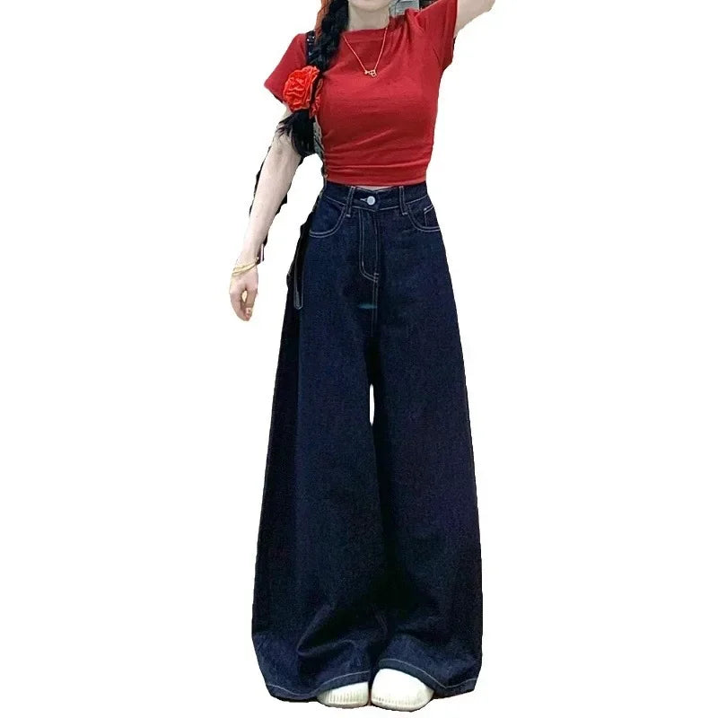 Vintage High-Waisted Wide-Leg Jeans Skirt American Style