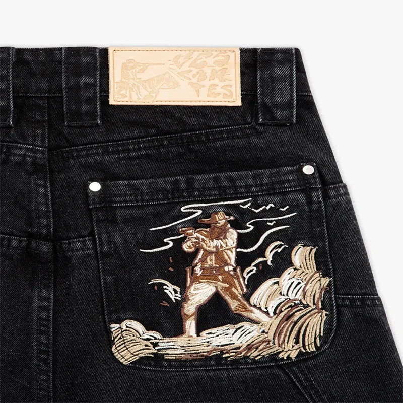 Western Pistol Pendant Pocket Embroidery Loose Wide Leg Jeans Y2K Trend Comfortable Streetwear