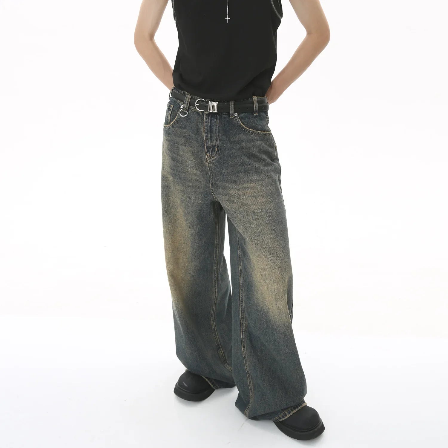 Baggy Straight Leg Wide Leg Jeans Male Vintage Wash Casual Denim Pants Youth Brand Streetwear Trousers
