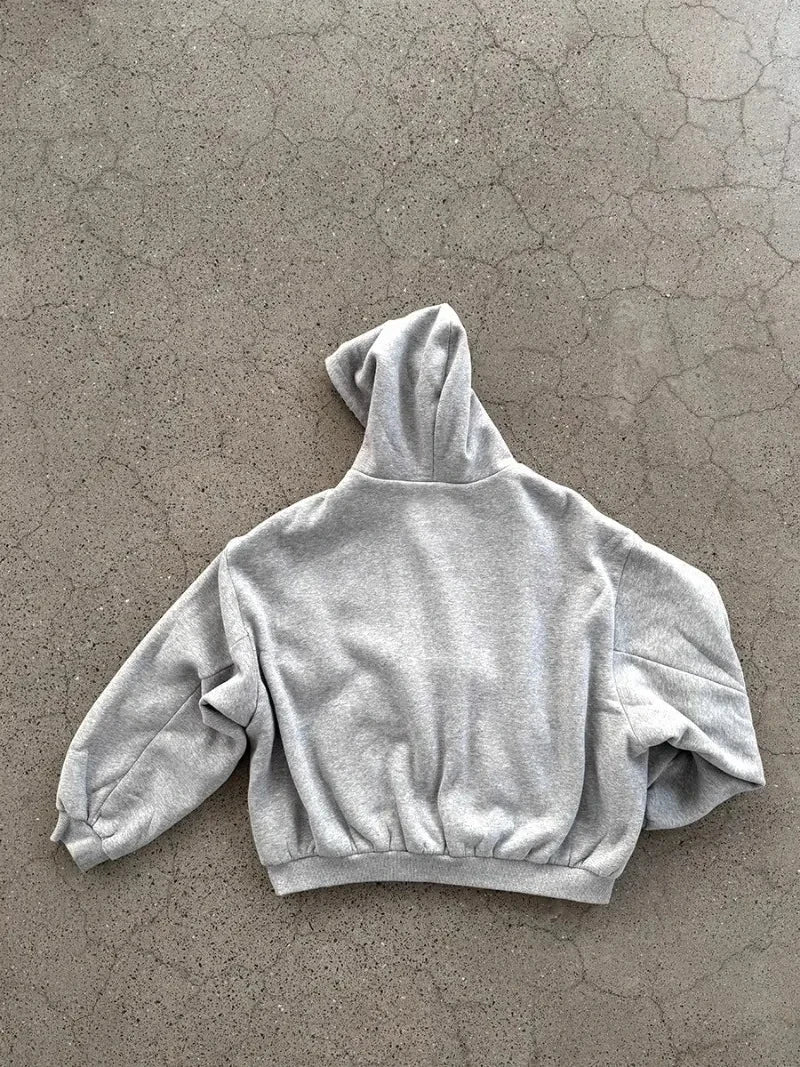 Korean Simple Gray Double Sided Oversized Zipper Hoodie Y2K Harajuku Gothic Casual Joker Couple Sweatshirt