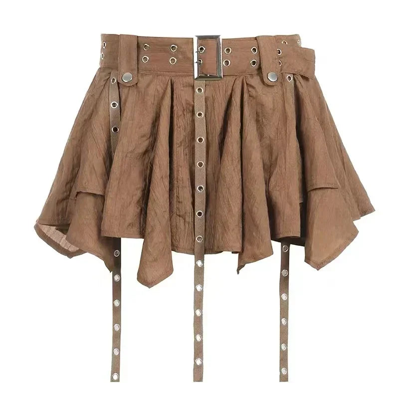 Y2k American Girl Three Piece Skirt Suit Lace Maillard Color High Street Design Cardigan Suspender Versatile
