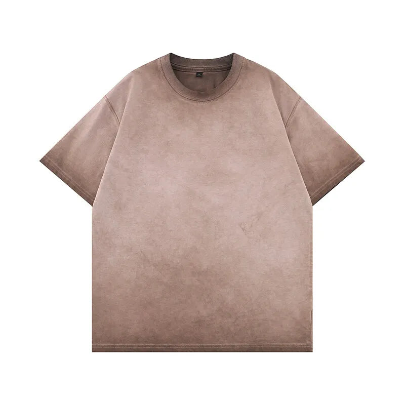 Mens Gradient Washed Loose Crew Neck Tee Streetwear Vintage Distressed Oversized Tshirt man Casual Trendy Basic Top