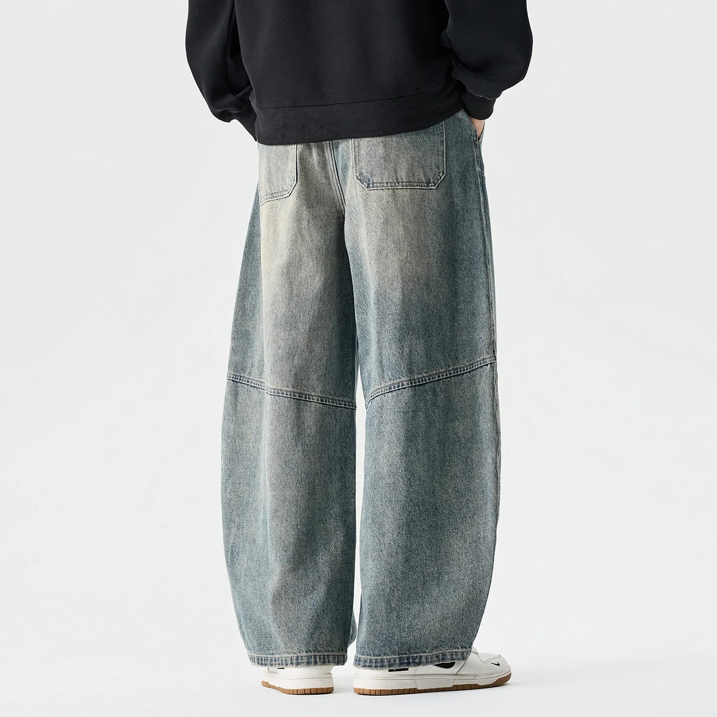 Denim Pants Vintage Elastic Waist Black Jeans Male Harajuku Hip Hop Cotton Oversize Wide Leg Trousers